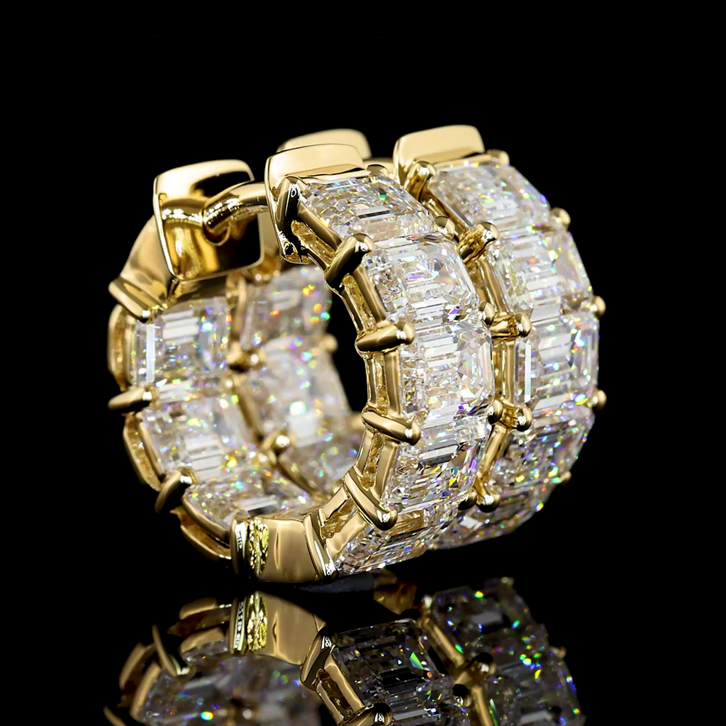4.99 Cts 14k Yellow Gold Emerald Shape Huggies Earring