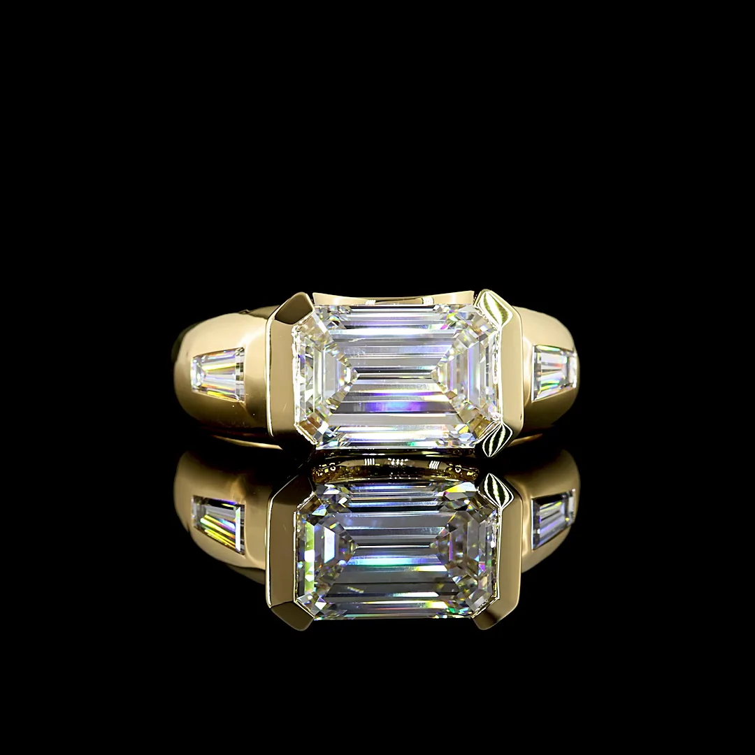 3.39 Cts 14k Yellow Gold Emerald Shape 3 Stones Ring