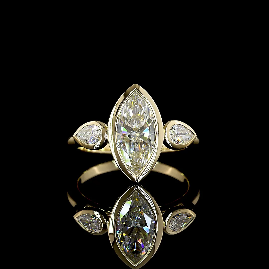 2.42 Cts 14k Yellow Gold Marquise Shape 3 Stones Ring