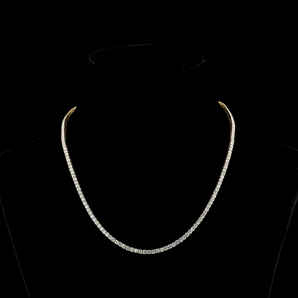 10.04 Cts 14k Yellow Gold Round Shape Tennis Necklace
