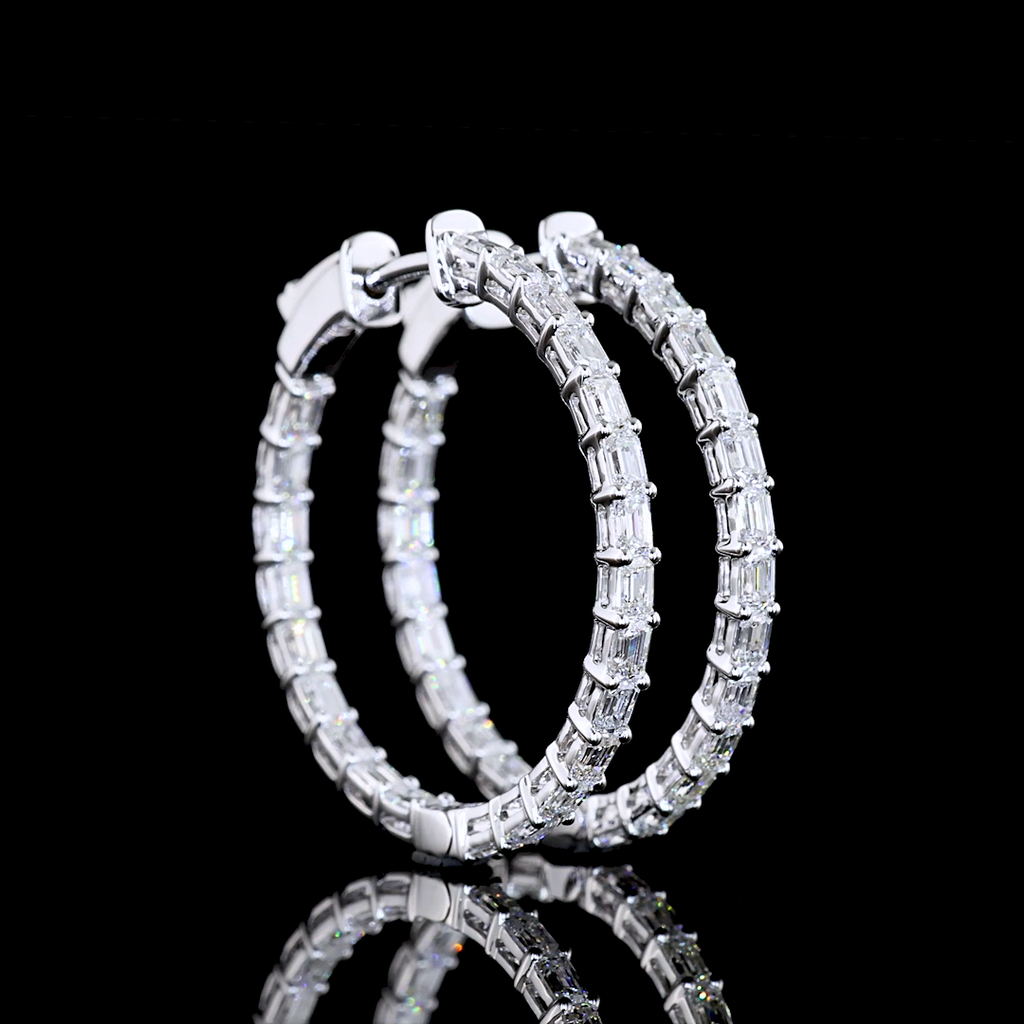 1.92 Cts 14k White Gold Emerald Shape Hoops Earring