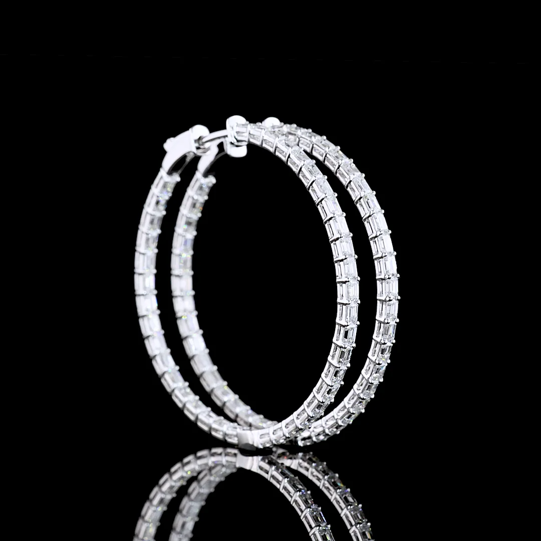 3.31 Cts 14k White Gold Emerald Shape Hoops Earring