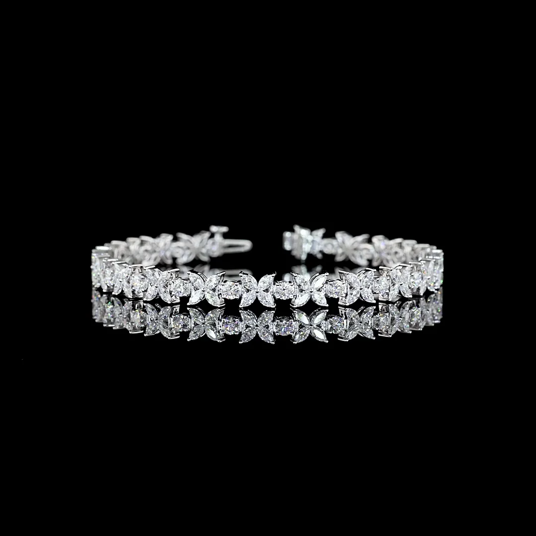 5.52 Cts 14k White Gold Mix Shape Station Line Tennis Bracelet
