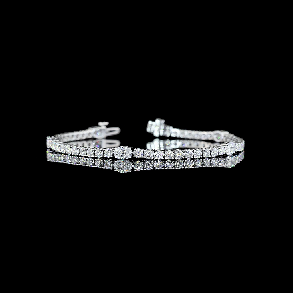 5.26 Cts 14k White Gold Oval Shape Station Line Tennis Bracelet