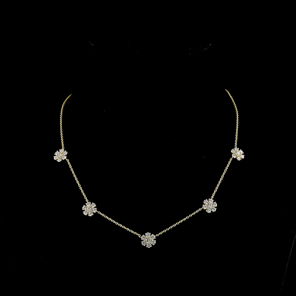 2.88 Cts 18k Yellow Gold Round Shape Station Necklace