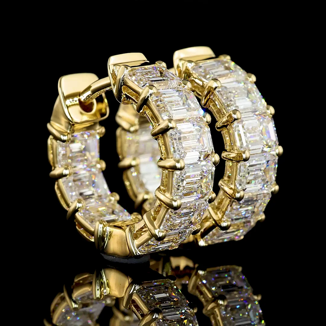 3.44 Cts 14k Yellow Gold Emerald Shape Huggies Earring