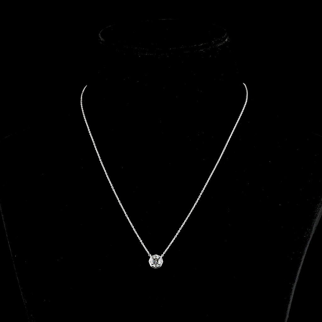 1.04 Cts 14k White Gold Octagon Nova Shape Solitaire Pendant