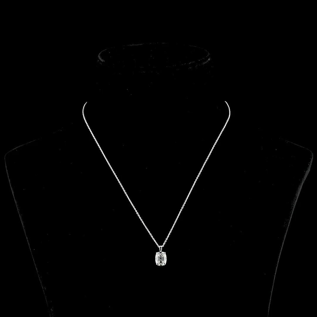 2.44 Cts 14k White Gold Antique Cushion Shape Solitaire Pendant