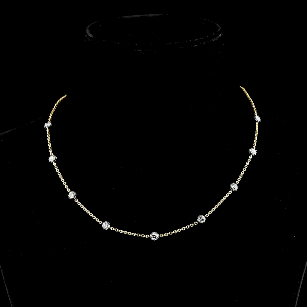 1.85 Cts 14k Two Tone Round Shape Station Necklace