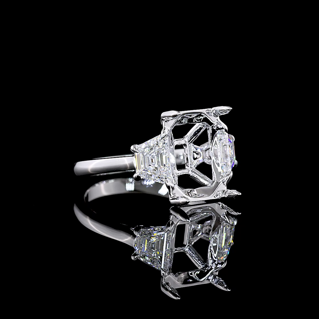 6.32 Cts 14k White Gold Emerald Shape 3 Stones Ring