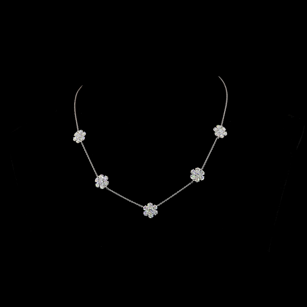 4.93 Cts 18k White Gold Round Shape Station Necklace