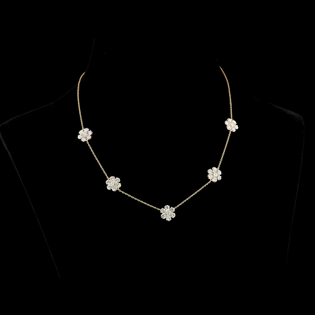 4.98 Cts 18k Yellow Gold Round Shape Station Necklace