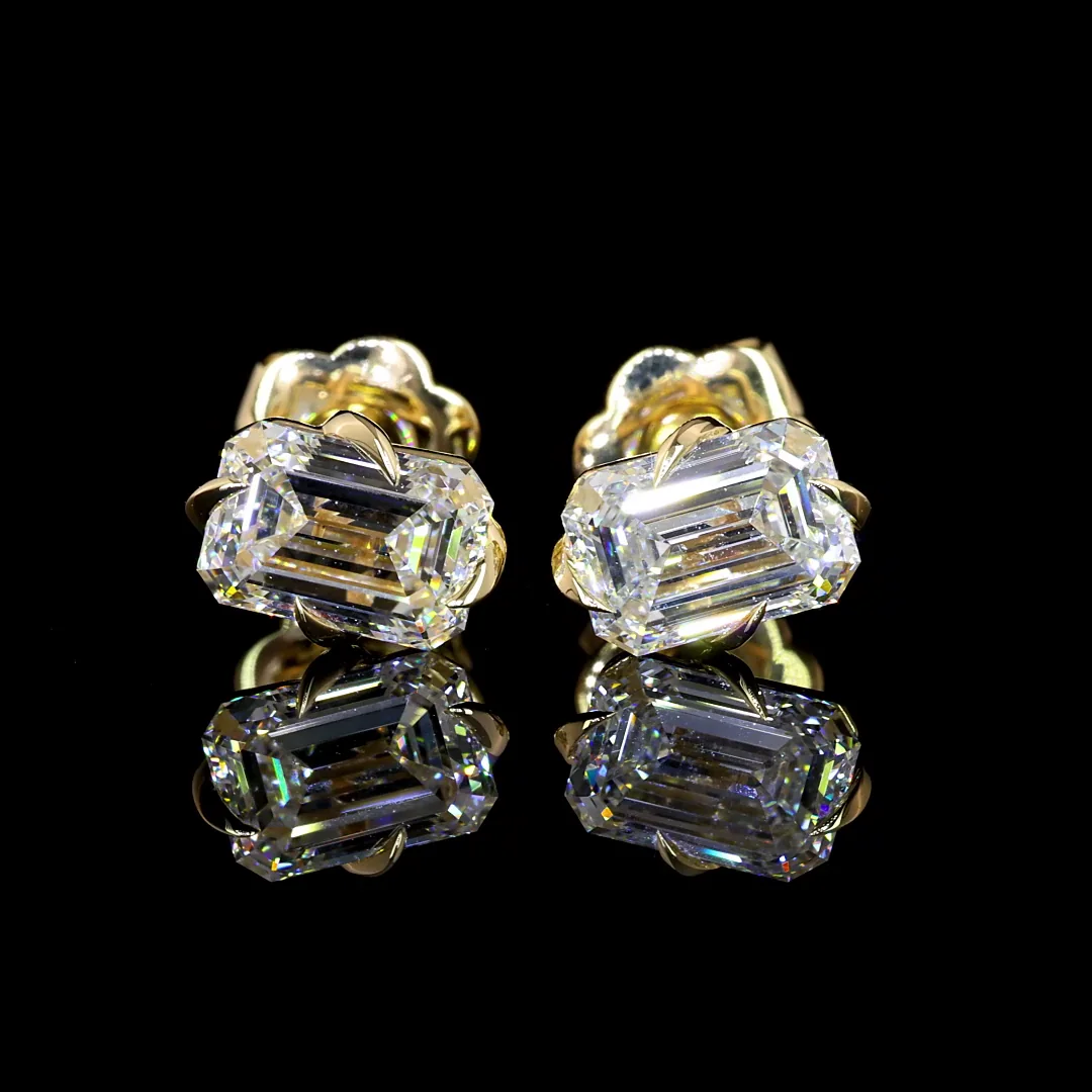 2.07 Cts 14k Yellow Gold Emerald Shape Studs Earring