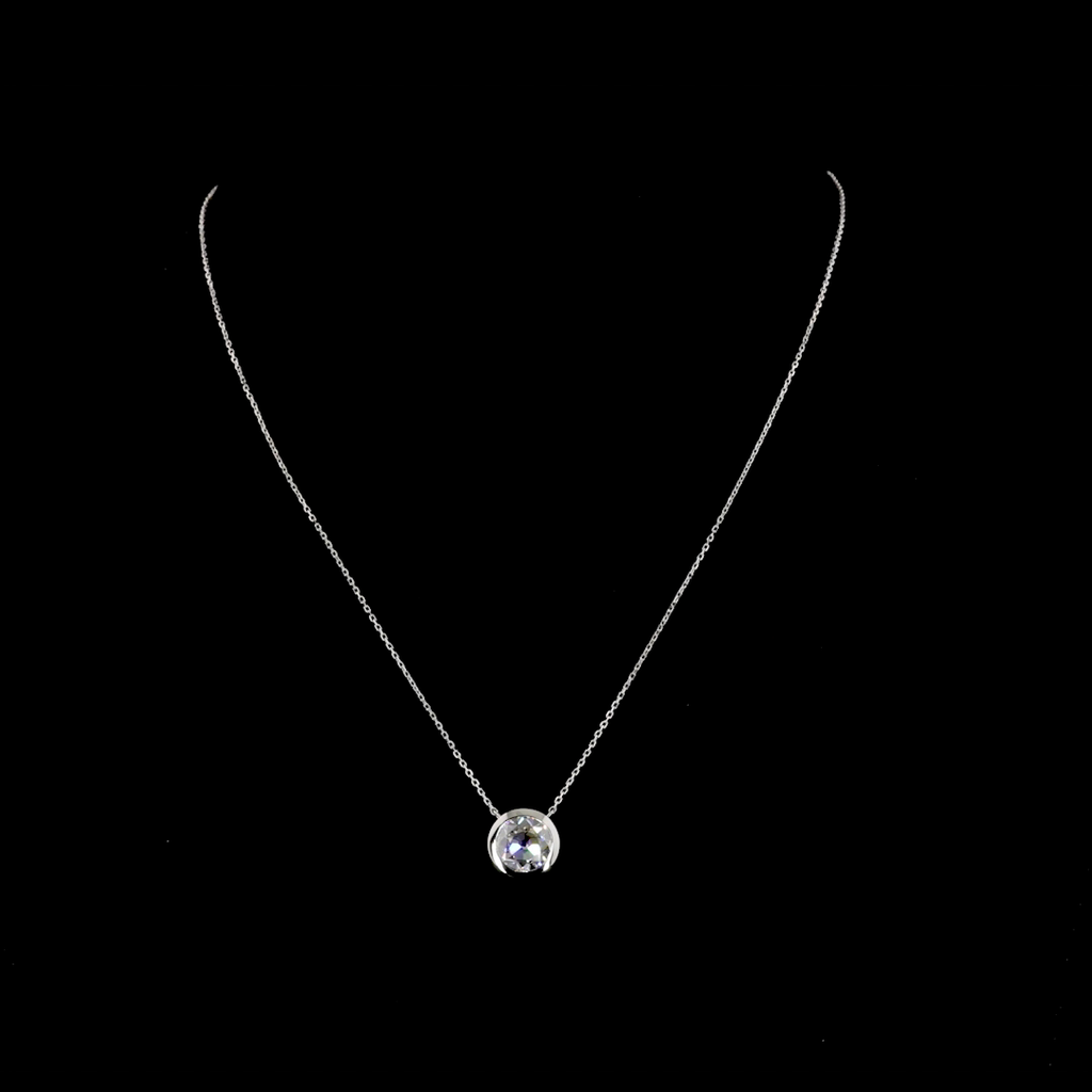 3.21 Cts 14k White Gold Old European Brilliant Shape Solitaire Pendant