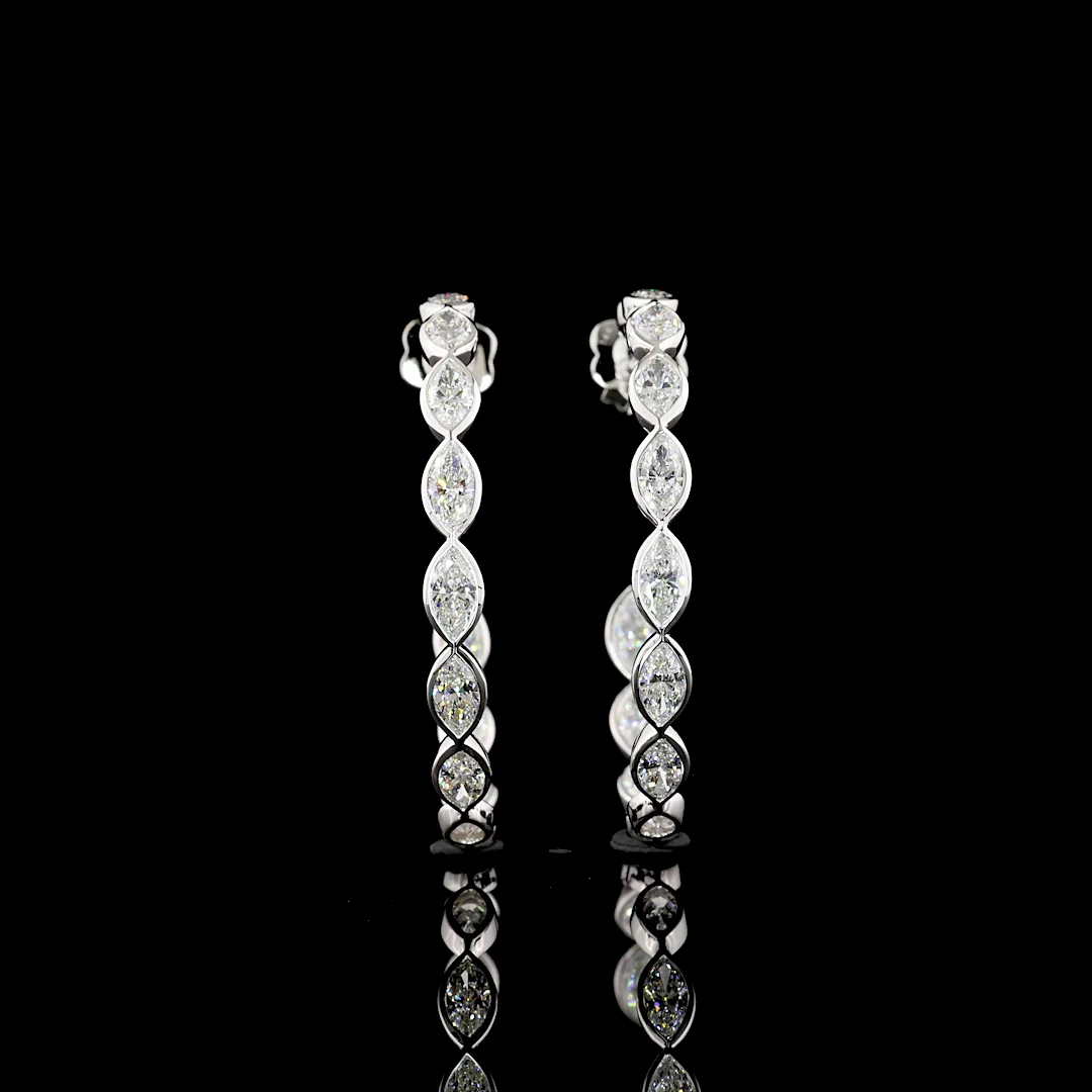6 Cts 14k White Gold Marquise Shape Hoops Earring