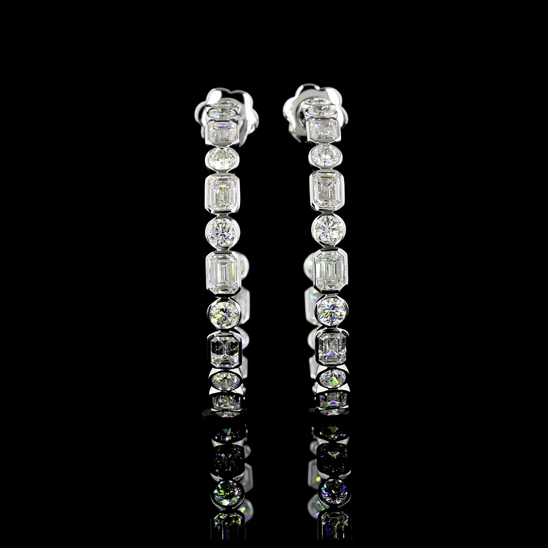 6.08 Cts 14k White Gold Mix Shape C Hoops Earring