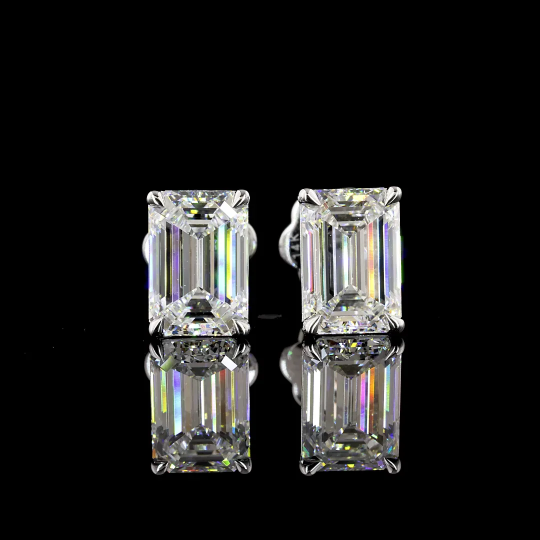 3.09 Cts 14k White Gold Emerald Shape Studs Earring