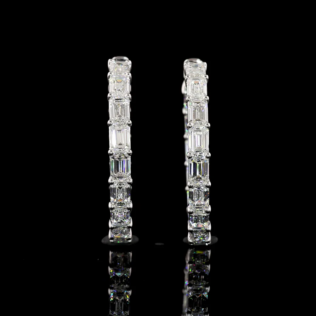 6.06 Cts 14k White Gold Emerald Shape Hoops Earring