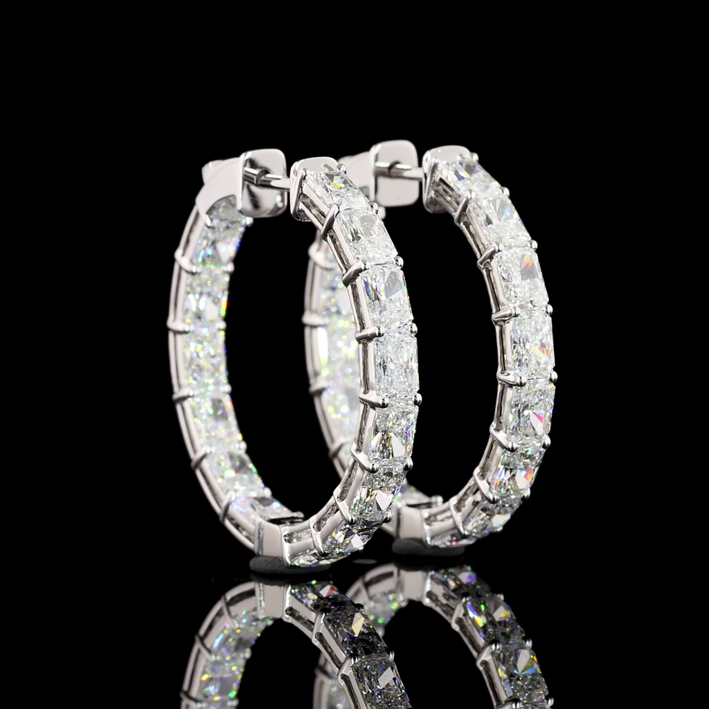 6 Cts 14k White Gold Radiant Shape Hoops Earring