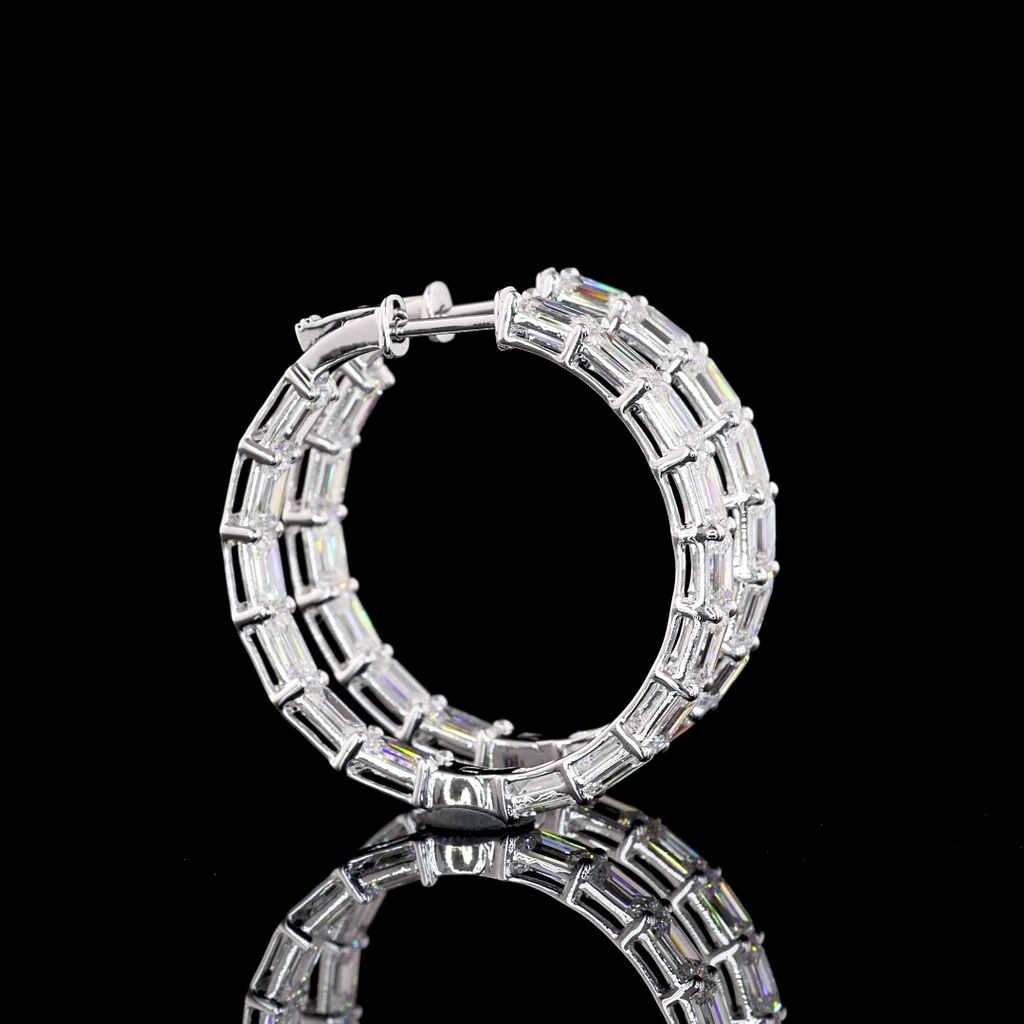 7.3 Cts 14k White Gold Emerald Shape Hoops Earring