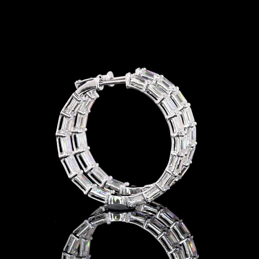 7.45 Cts 14k White Gold Emerald Shape Hoops Earring