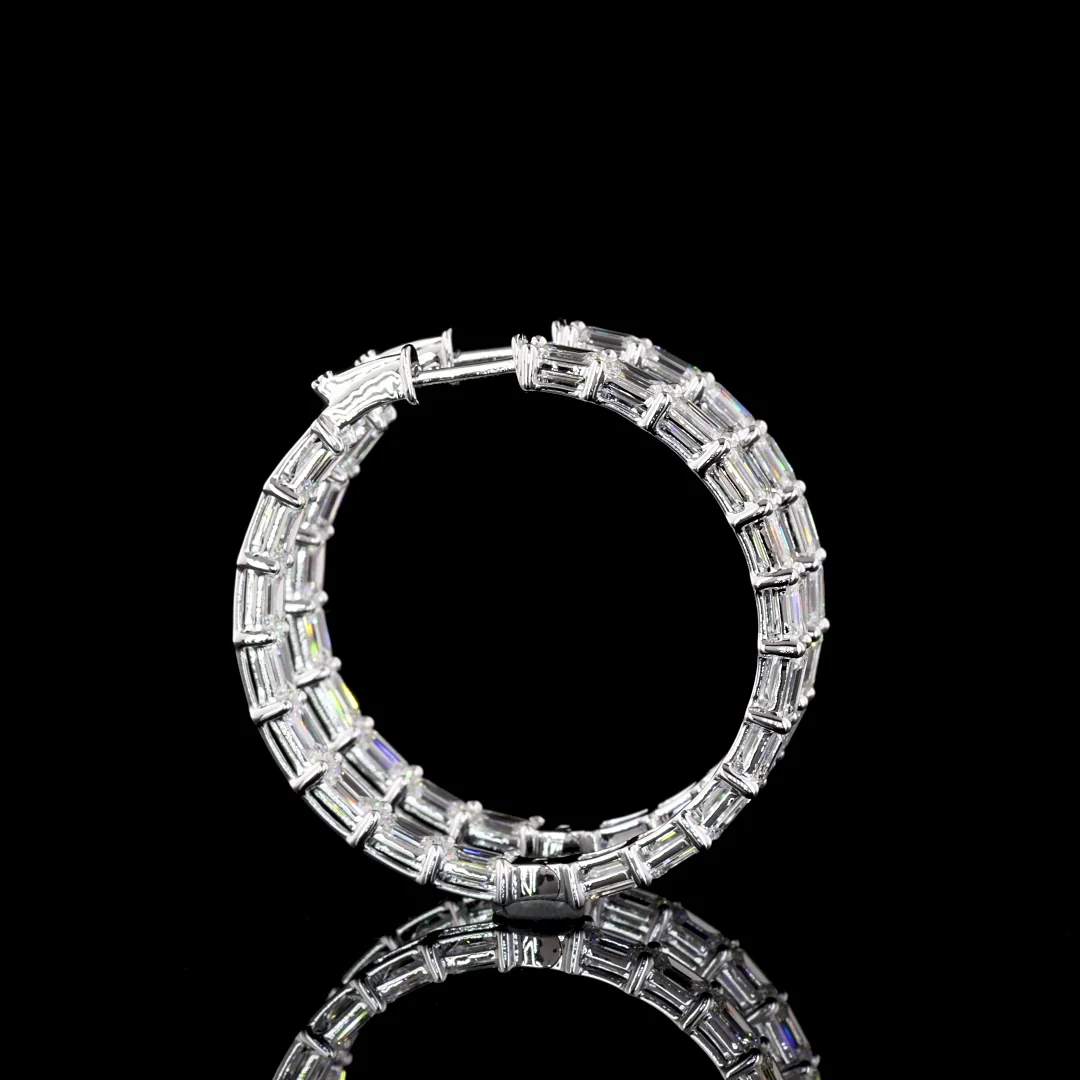 8.43 Cts 14k White Gold Emerald Shape Hoops Earring