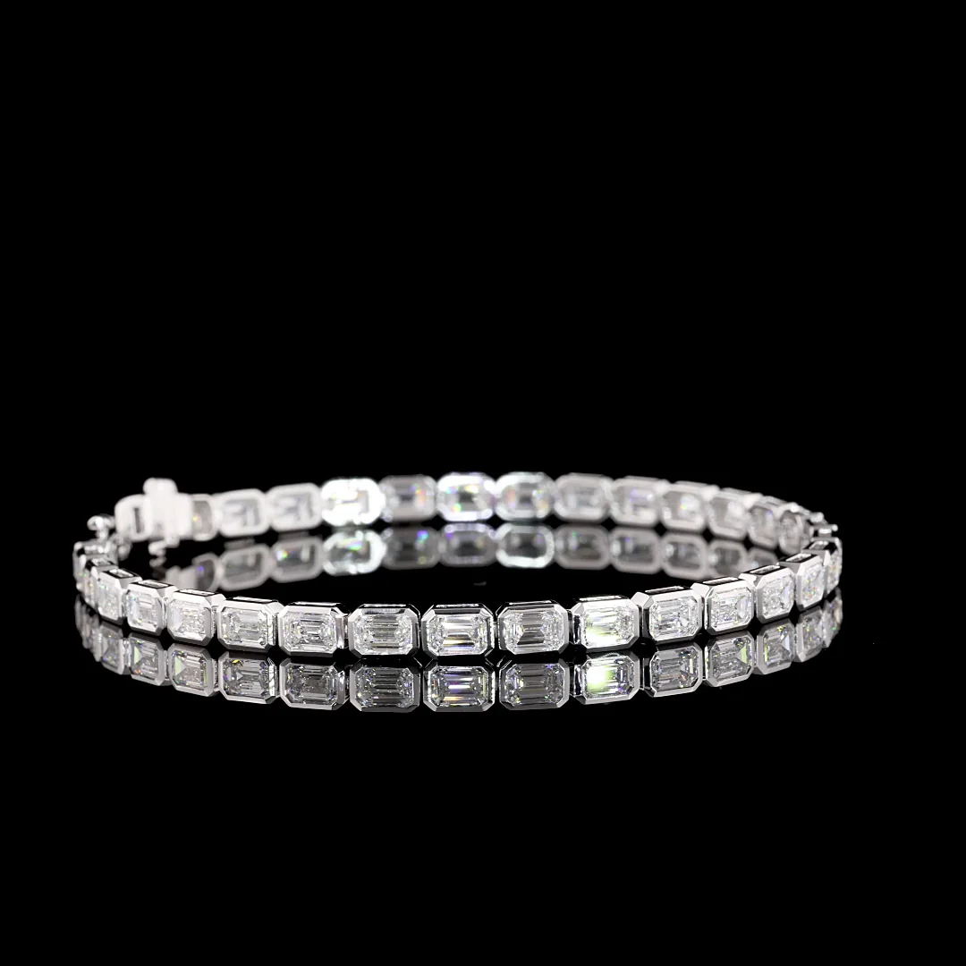 7.61 Cts 14k White Gold Emerald Shape Tennis Bracelet