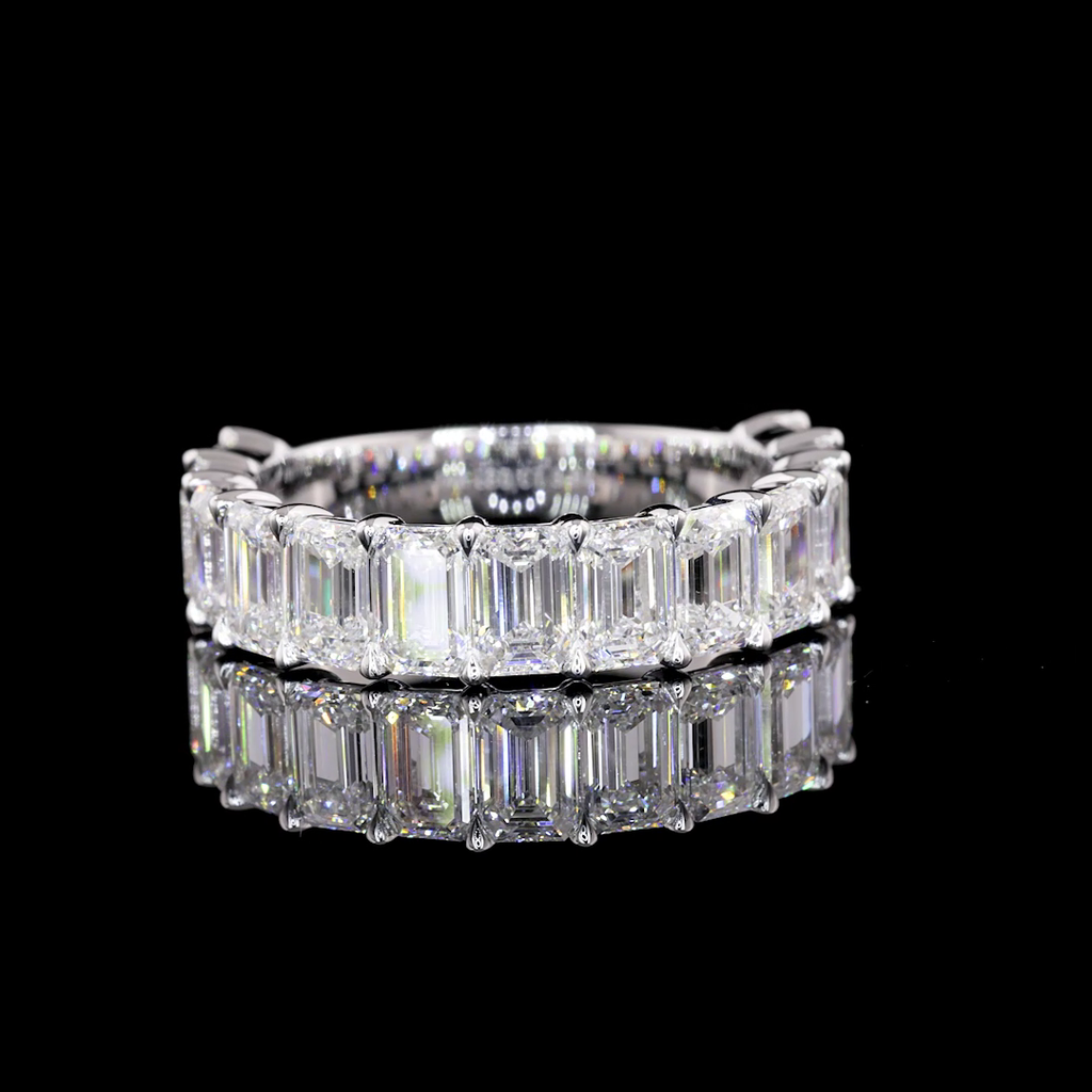 3.82 Cts 14k White Gold Emerald Shape 3/4 Band Eternity Band