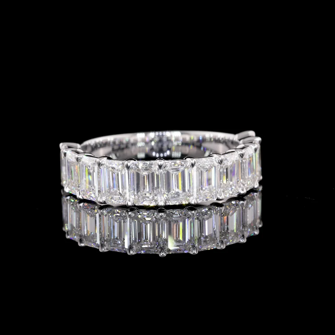 3.9 Cts 14k White Gold Emerald Shape Half Eternity Eternity Band