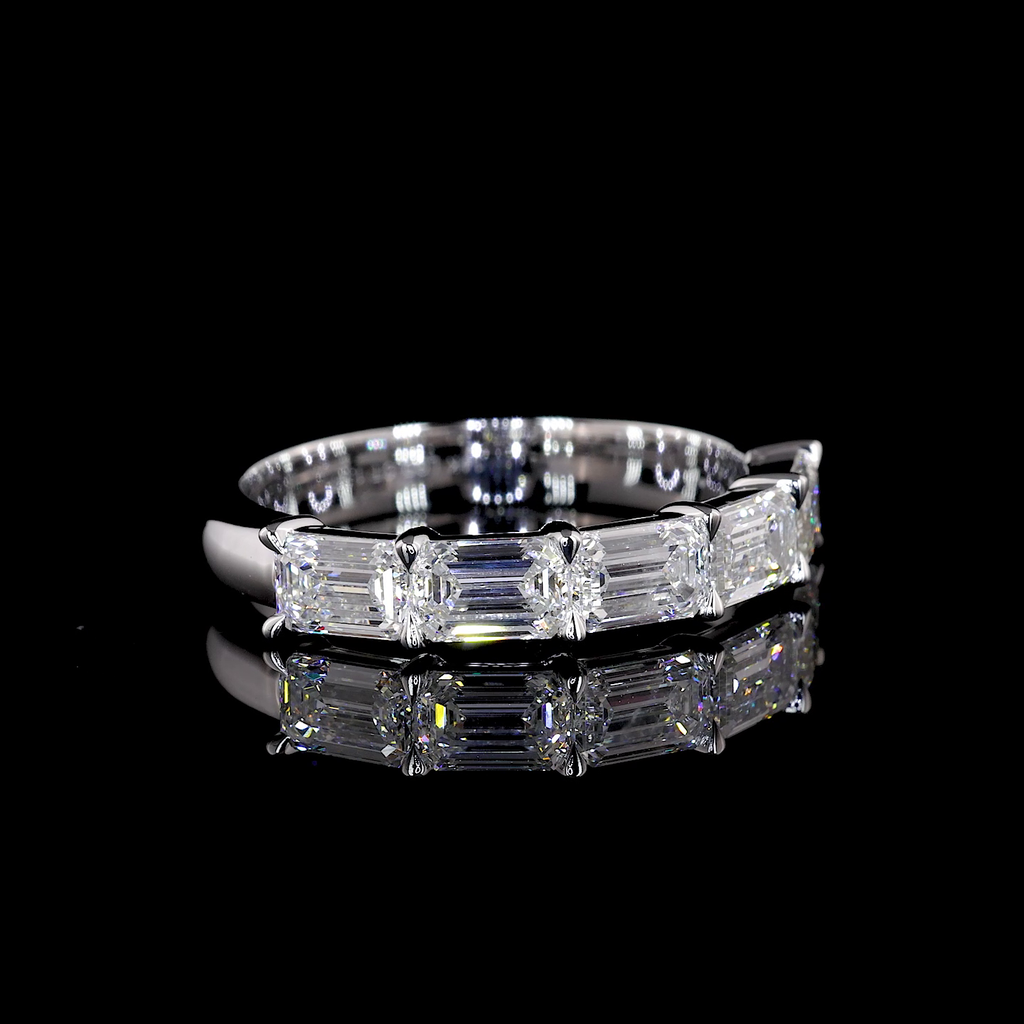 1.57 Cts 14k White Gold Emerald Shape 5 Stones Eternity Band
