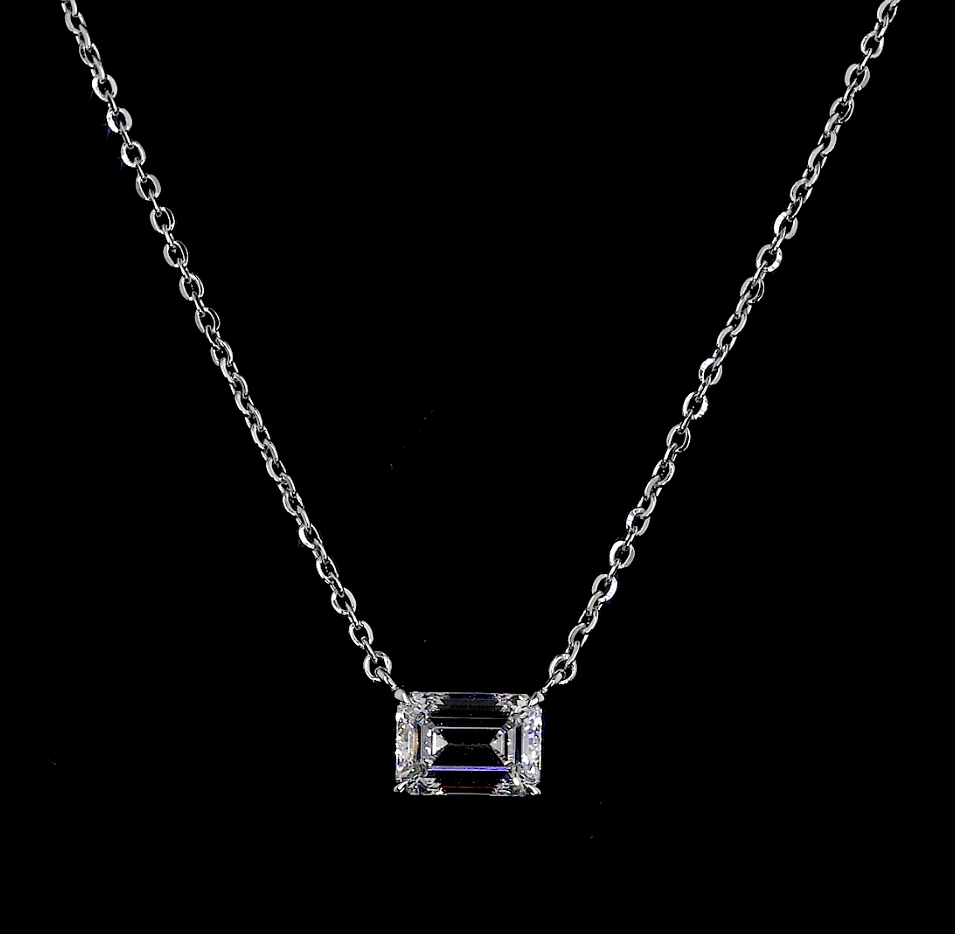 1.07 Cts 14k White Gold Emerald Shape Solitaire Pendant