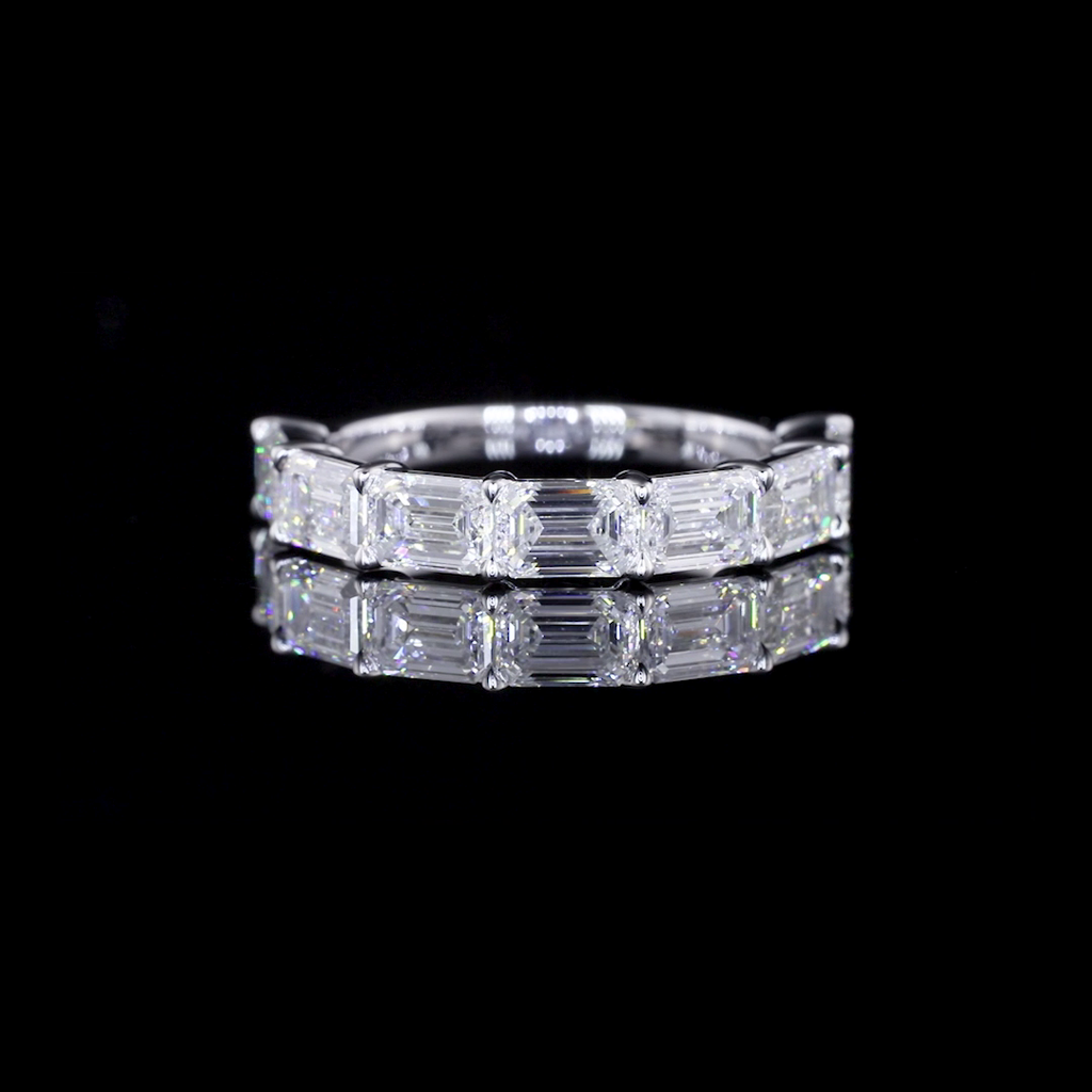 3.48 Cts 14k White Gold Emerald Shape Half Eternity Eternity Band