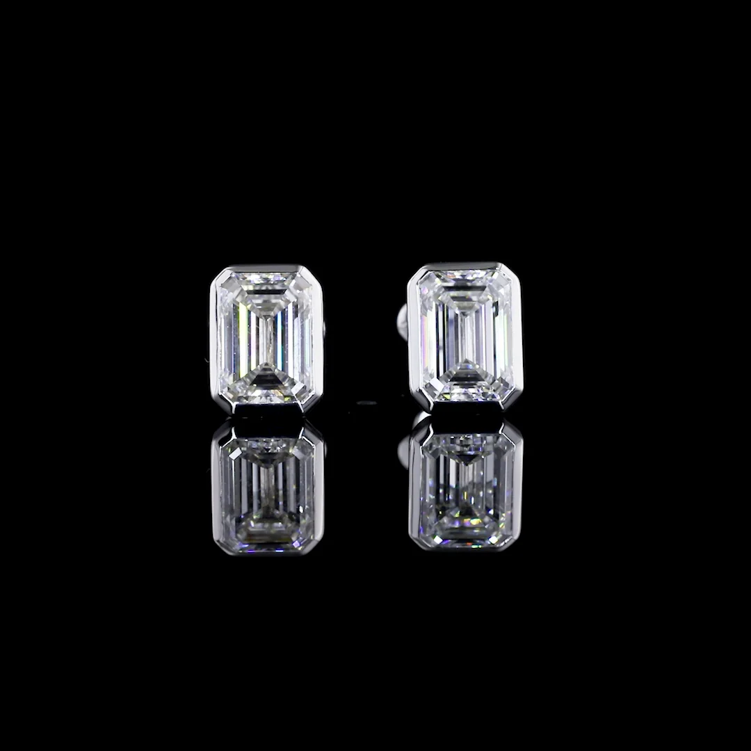 4.09 Cts 14k White Gold Emerald Shape Studs Earring