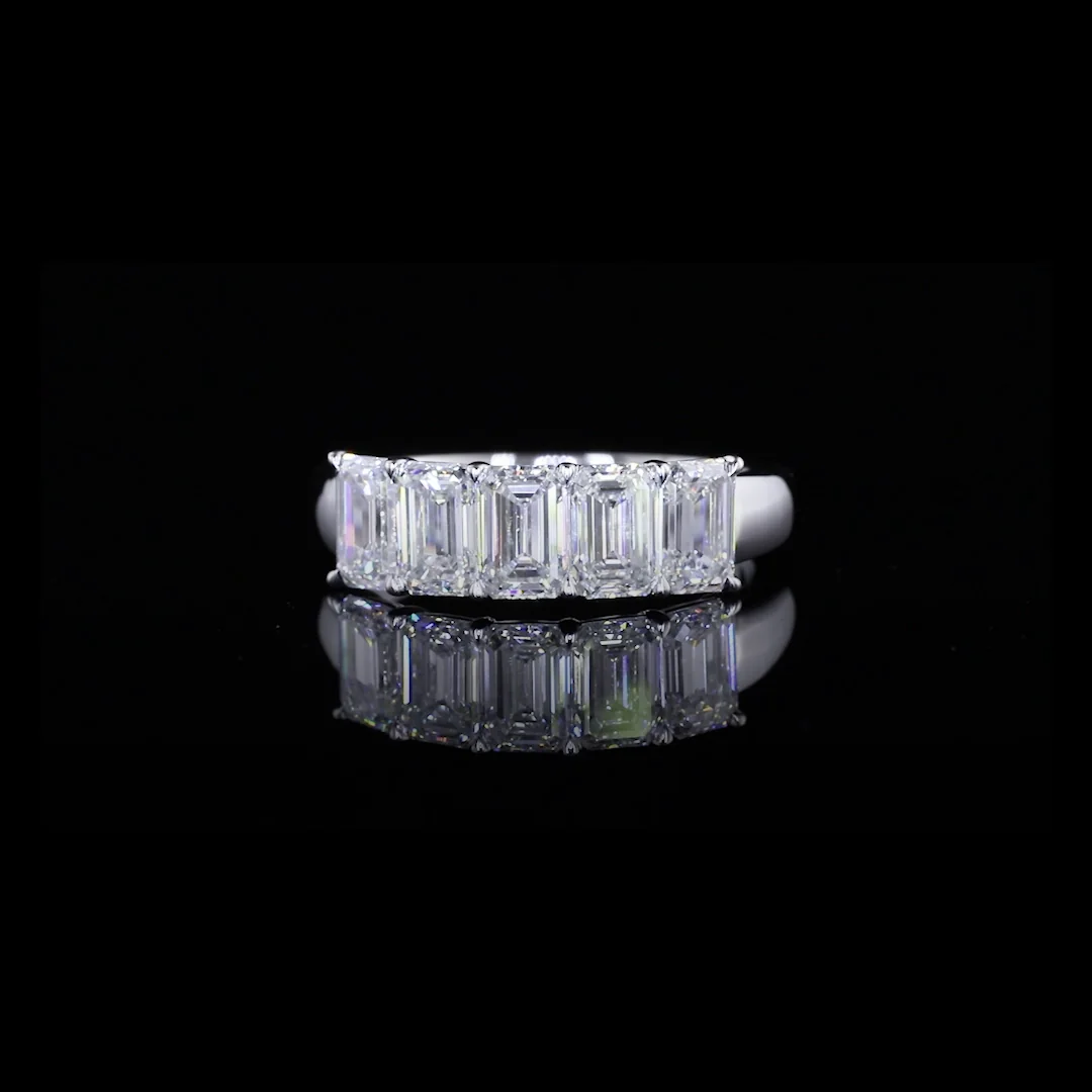 2.3 Cts 14k White Gold Emerald Shape 5 Stones Eternity Band