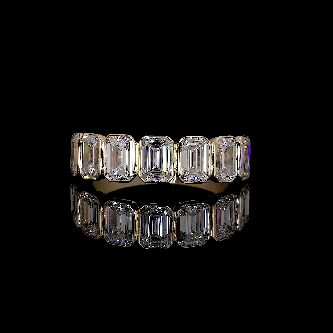 2.17 Cts 18k Yellow Gold Emerald Shape Half Eternity Eternity Band