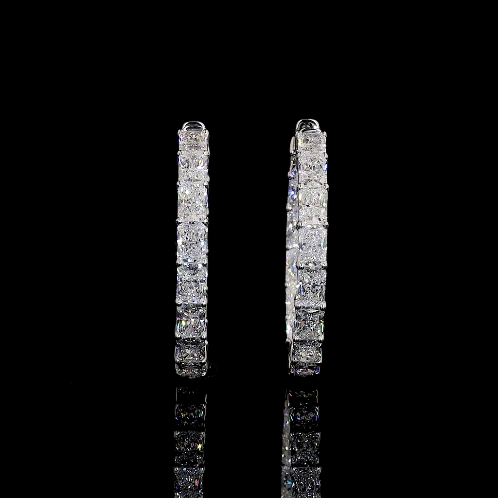 9.6 Cts 14k White Gold Radiant Shape Hoops Earring