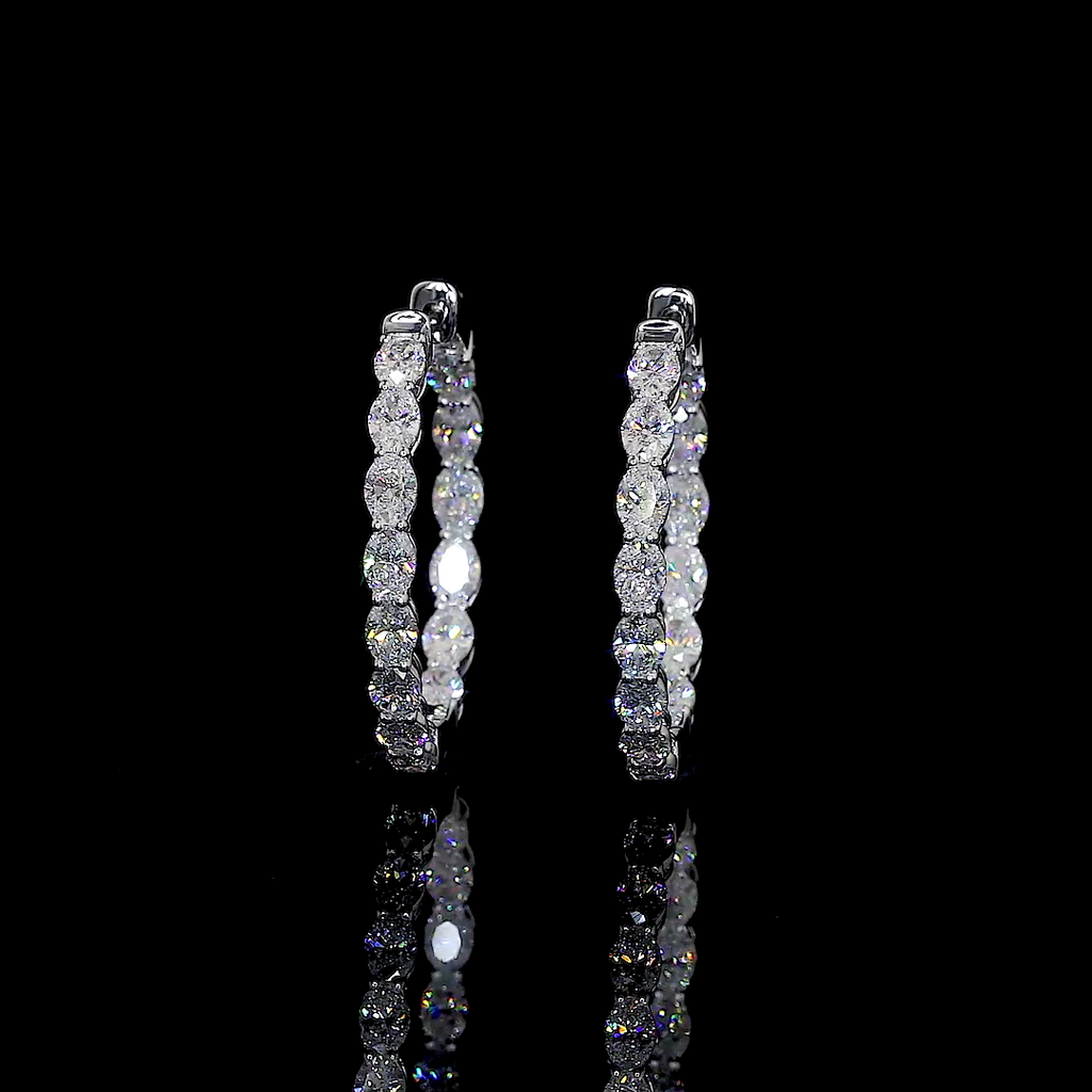 3.12 Cts 14k White Gold Oval Shape Hoops Earring