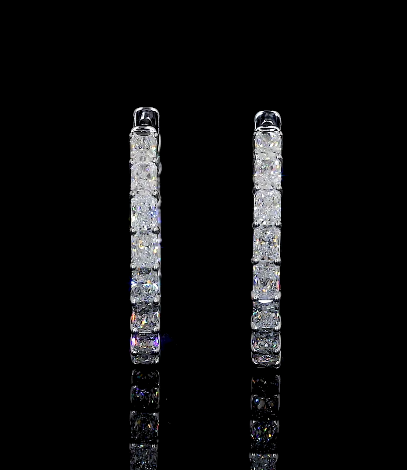 3.41 Cts 14k White Gold Radiant Shape Hoops Earring