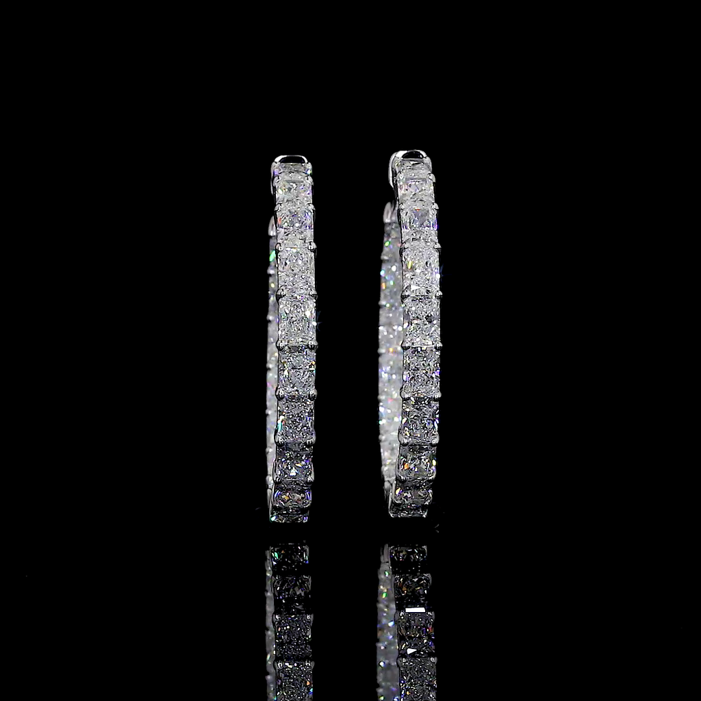7.26 Cts 14k White Gold Radiant Shape Hoops Earring