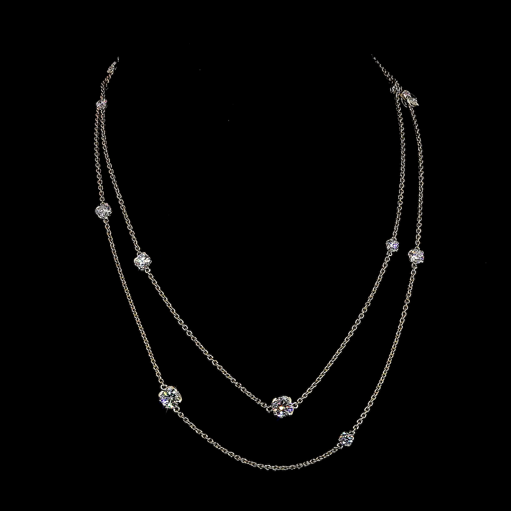 7.48 Cts 14k Yellow Gold Round Shape Double Strand Station Necklace