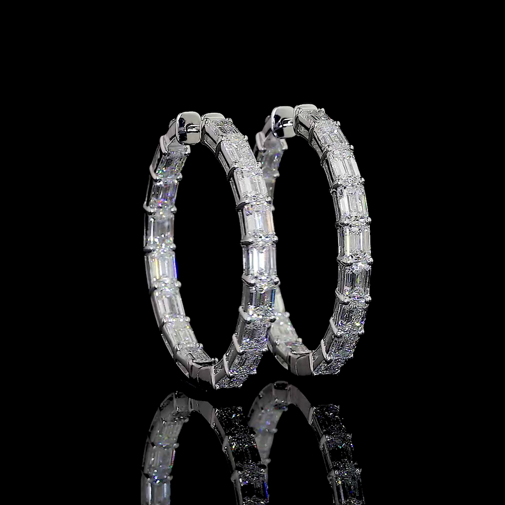 9.86 Cts 14k White Gold Emerald Shape Hoops Earring