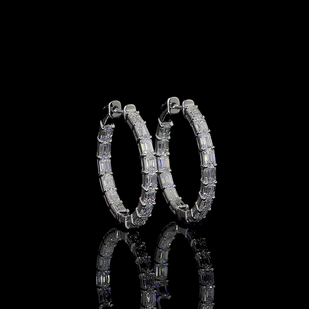 3.56 Cts 14k White Gold Emerald Shape Hoops Earring