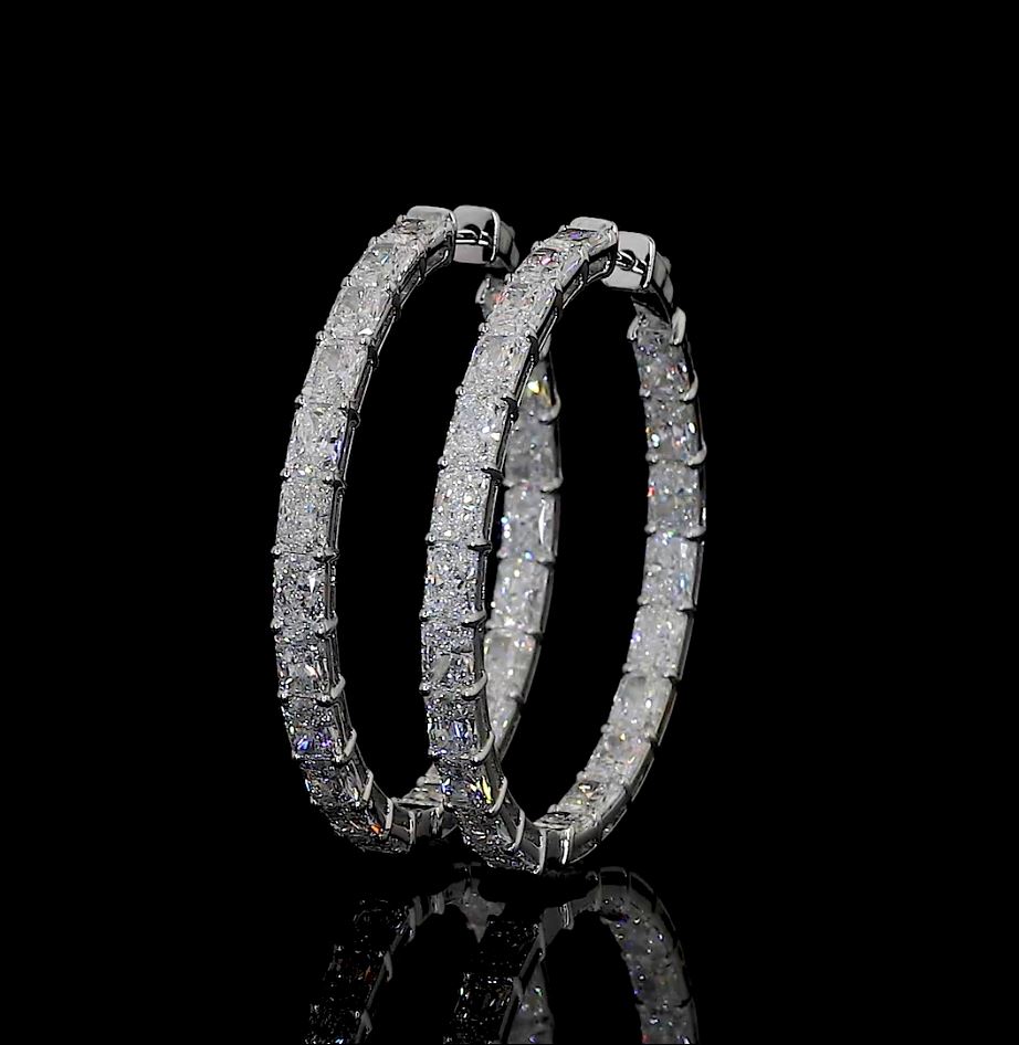 8.88 Cts 14k White Gold Radiant Shape Hoops Earring