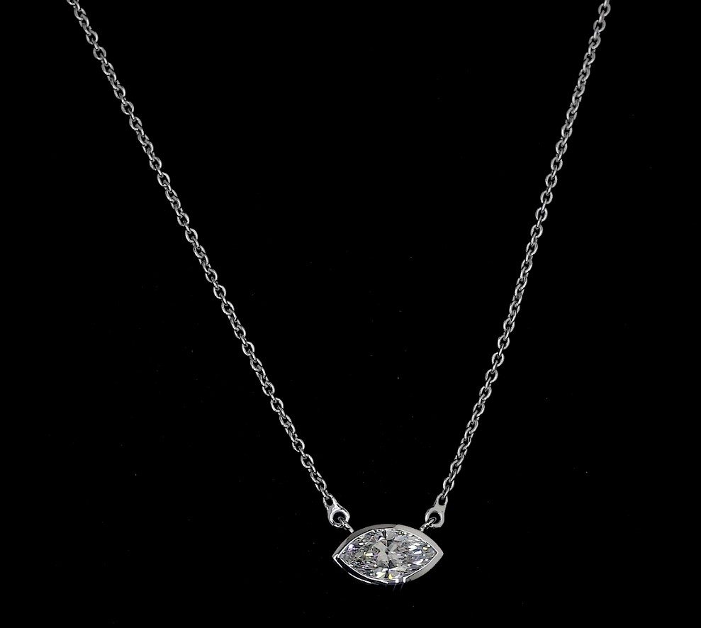 0.91 Cts 14k White Gold Marquise Shape Solitaire Pendant