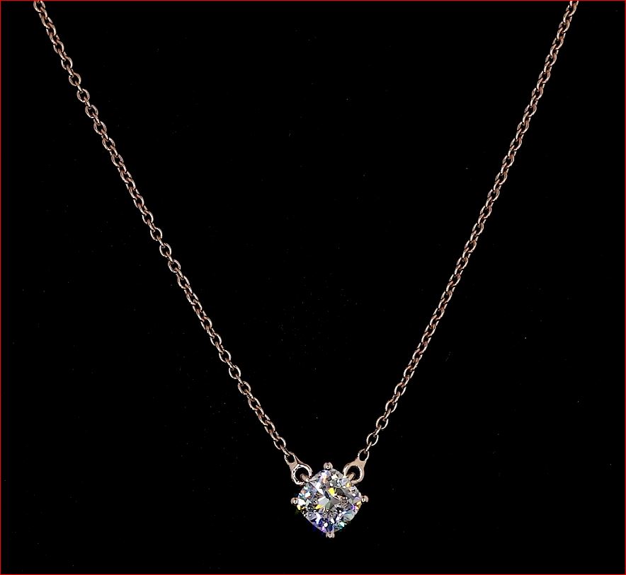 0.76 Cts 14k Rose Gold Cushion Shape Solitaire Pendant
