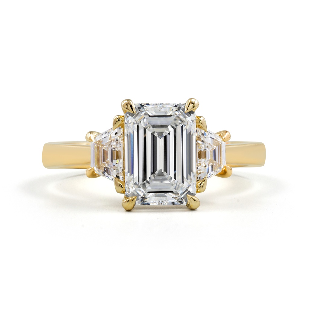 2.15 Cts 14k Yellow Gold Emerald Shape 3 Stones Ring