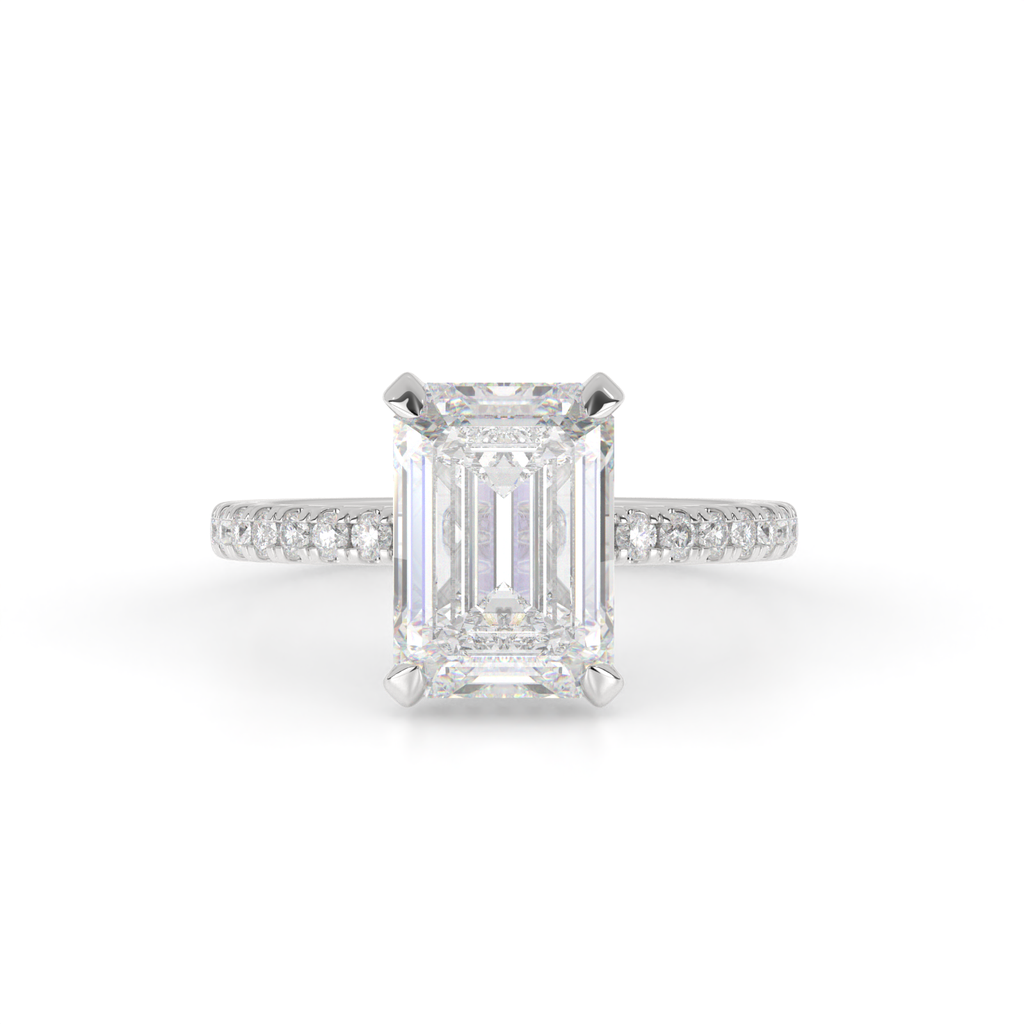 1.43 Cts 14k White Gold Emerald Shape Hidden Halo Ring