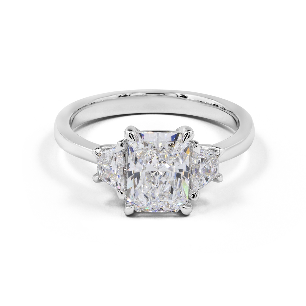 2.36 Cts Platinum Radiant Shape 3 Stones Ring