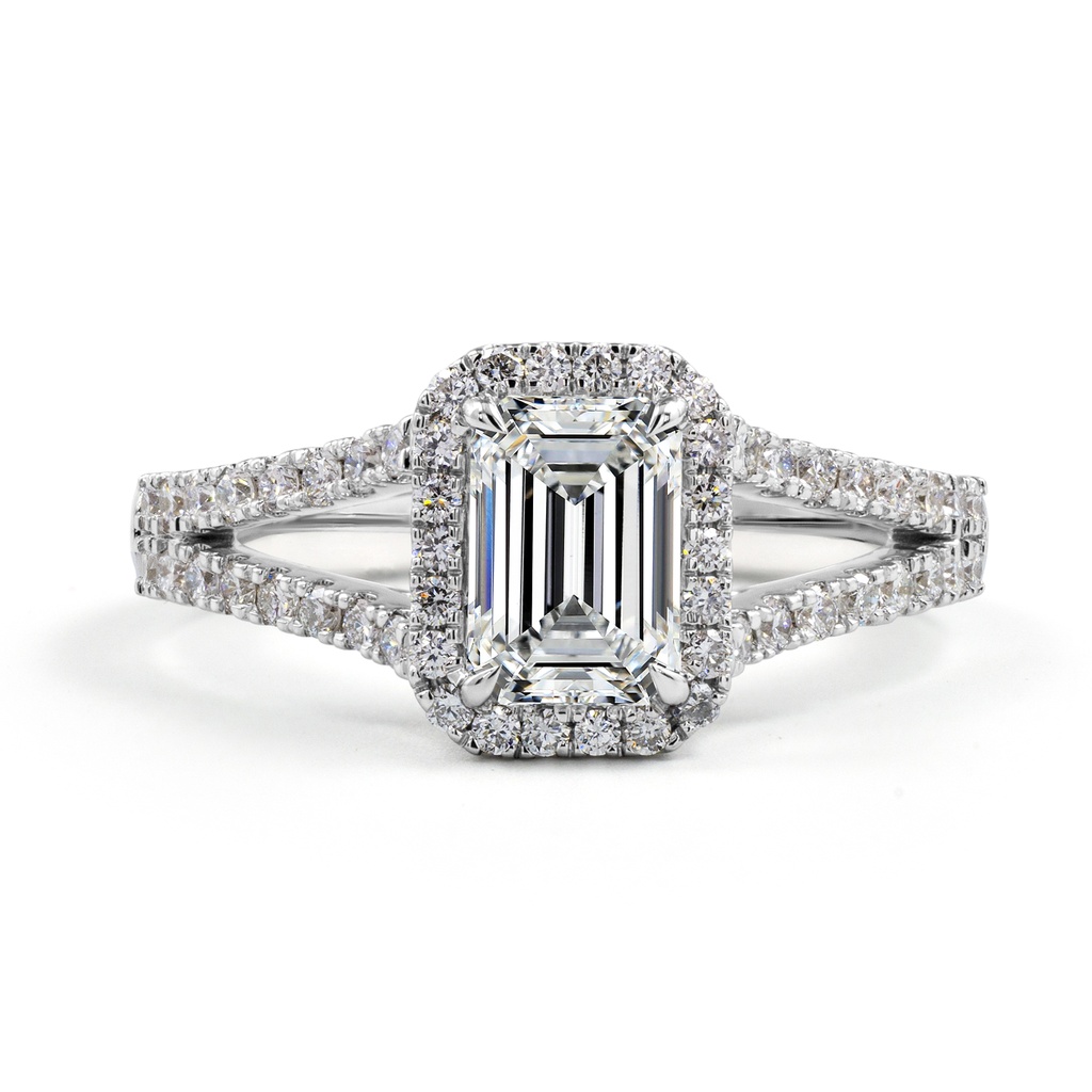 1.35 Cts 14k White Gold Emerald Shape Split Shank Ring