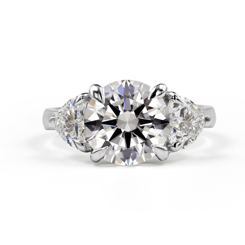 4.12 Cts 14k White Gold Round Shape 3 Stones Ring